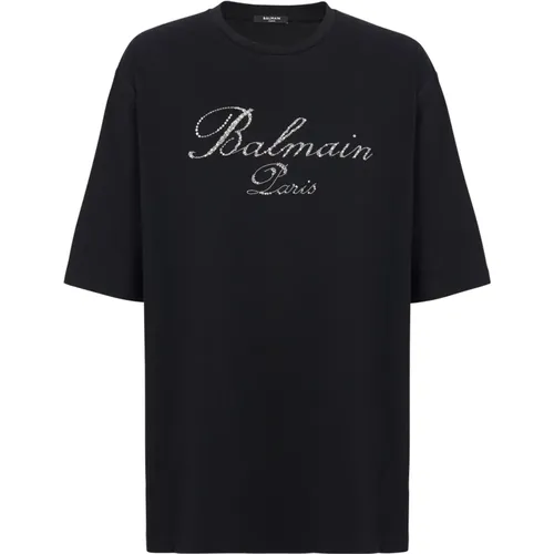 Signature embroidered T-shirt , male, Sizes: M - Balmain - Modalova