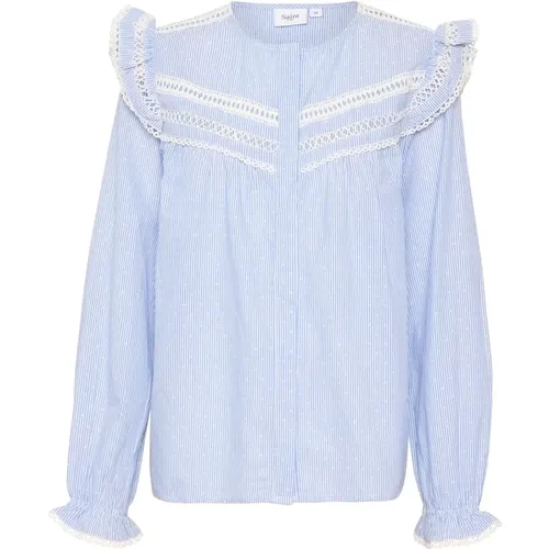 Feminine Dafiasz Shirt Blouse with Puffed Sleeves and Lace Details , female, Sizes: 2XL - Saint Tropez - Modalova