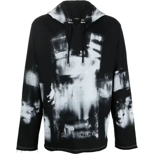 X-ray print raw edge hoodie , male, Sizes: M, L - Balmain - Modalova