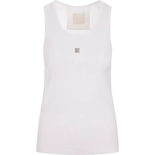 Weißes Geripptes ärmelloses Top mit 4G Logo,Weiße Slim Fit Top mit Metallic Logo - Givenchy - Modalova