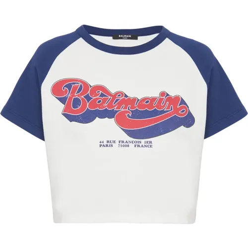 Cropped `70s T-shirt , female, Sizes: S, M - Balmain - Modalova