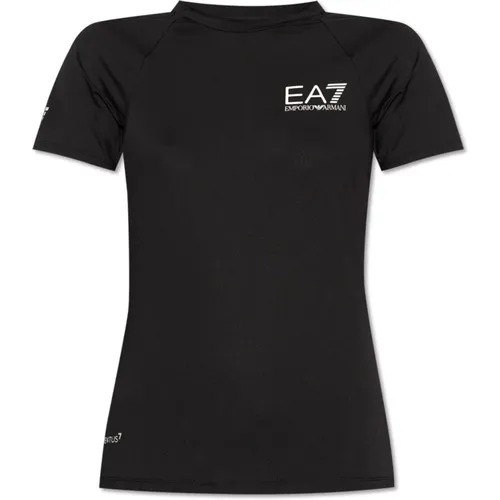 T-Shirt mit bedrucktem Logo , Damen, Größe: M - Emporio Armani EA7 - Modalova