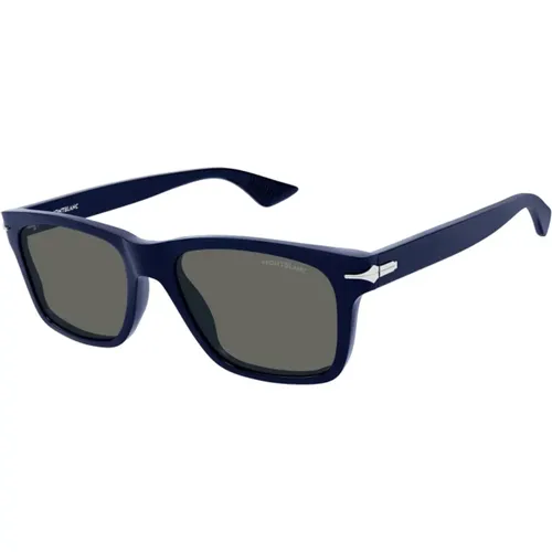 Blaue Quadratische Sonnenbrille mit Grünen Gläsern - Montblanc - Modalova