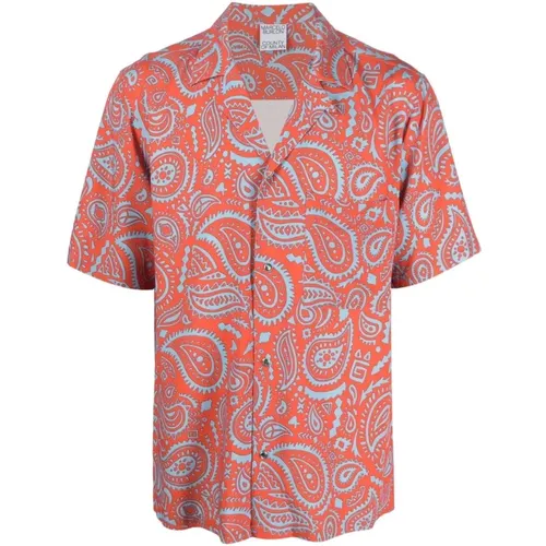 Blue Paisley Short Sleeve Shirt , male, Sizes: M, S, L, XL - Marcelo Burlon - Modalova