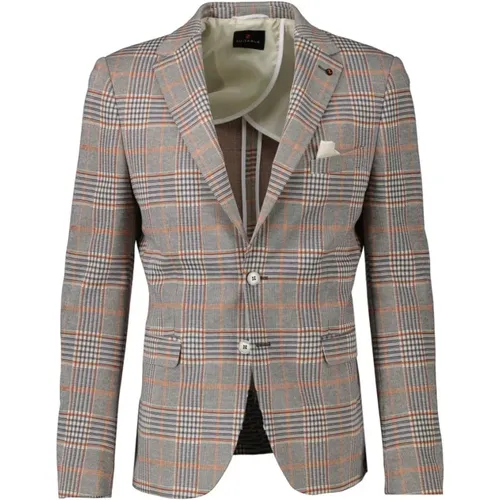 Stylish Grey Suit with Orange Check Pattern , male, Sizes: L - Zuitable - Modalova