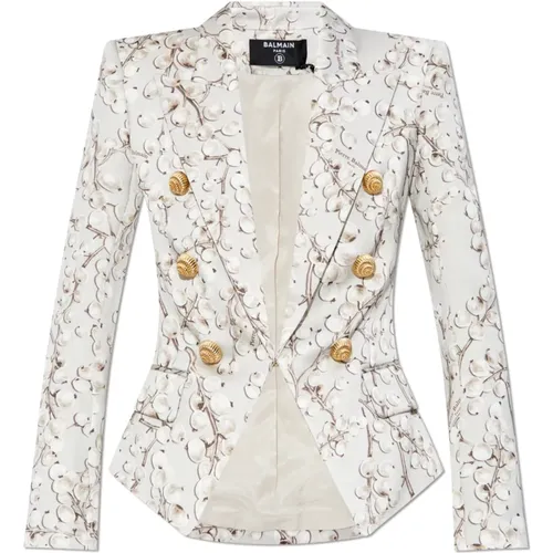 Satin-Blazer mit Print Balmain - Balmain - Modalova