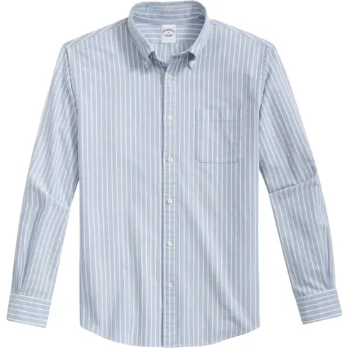 Blaues Gestreiftes Regular Fit Oxford Hemd mit Polo Button Down Kragen , Herren, Größe: M - Brooks Brothers - Modalova