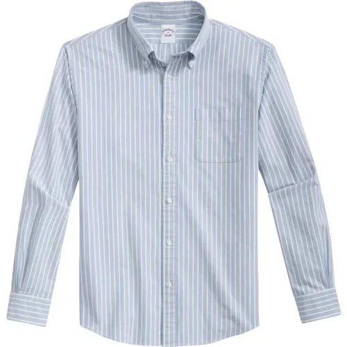 Blaues Gestreiftes Regular Fit Oxford Hemd mit Polo Button Down Kragen , Herren, Größe: S - Brooks Brothers - Modalova
