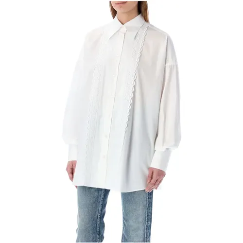 Oversized Poplin Shirt with Sangallo Details , female, Sizes: S - Dolce & Gabbana - Modalova