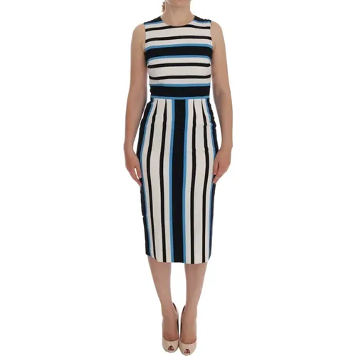 Striped Silk Stretch Sheath Dress , female, Sizes: 2XS - Dolce & Gabbana - Modalova