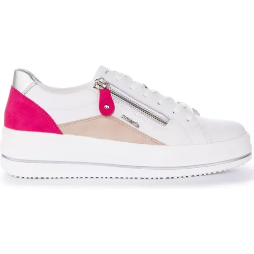 White Pink Lace Up Leather Trainers , female, Sizes: 4 UK - Remonte - Modalova