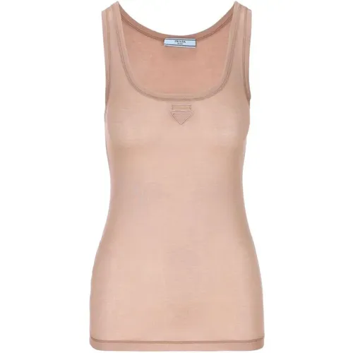 Sleeveless Logo Top Silk Round Neck , female, Sizes: XS, S - Prada - Modalova