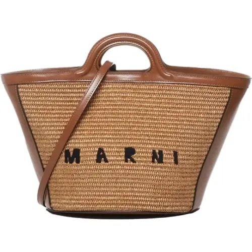 Tropicalia Leather Bag with Raffia Effect Panels , female, Sizes: ONE SIZE - Marni - Modalova