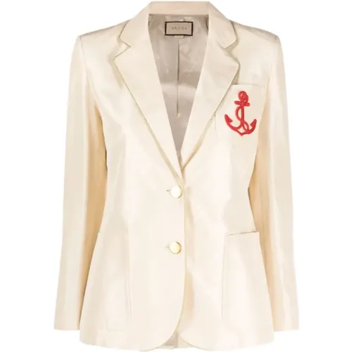 Silk Blazer with Patch Detail , female, Sizes: XS - Gucci - Modalova