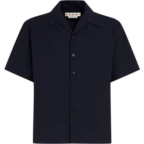 Navy Camp Collar Shirt , male, Sizes: L, M, S - Marni - Modalova
