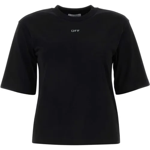 Schwarzes Baumwoll-T-Shirt , Damen, Größe: M - Off White - Modalova