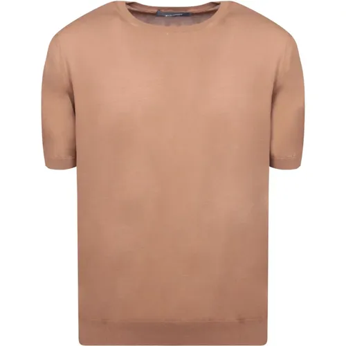 Braunes Baumwoll-T-Shirt Rundhals Regular Fit , Herren, Größe: L - Tagliatore - Modalova