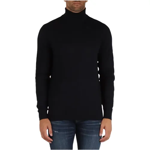 Virgin Wool High Neck Sweater with All-Over Logo , male, Sizes: 2XL, XL, M, L, 3XL - Emporio Armani - Modalova