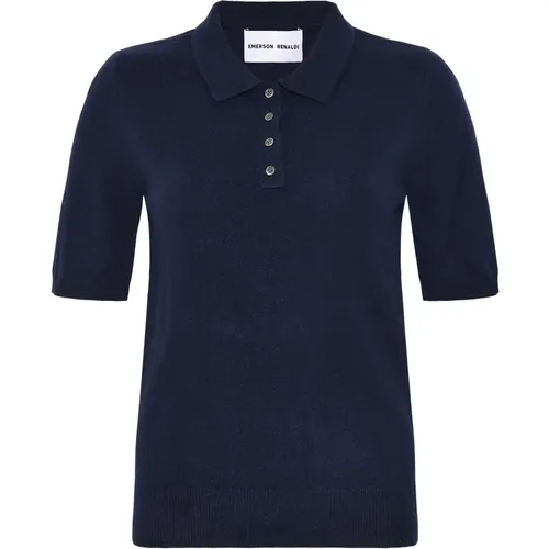 Luxuriöses Cashmere Polo Shirt in Dunkelblau , Damen, Größe: M - Emerson Renaldi - Modalova