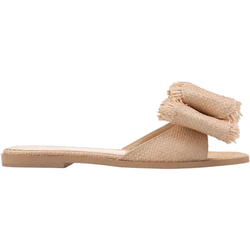 Raffia Flat Sandals with Bow , female, Sizes: 4 1/2 UK, 3 UK, 4 UK, 5 1/2 UK - Mach & Mach - Modalova