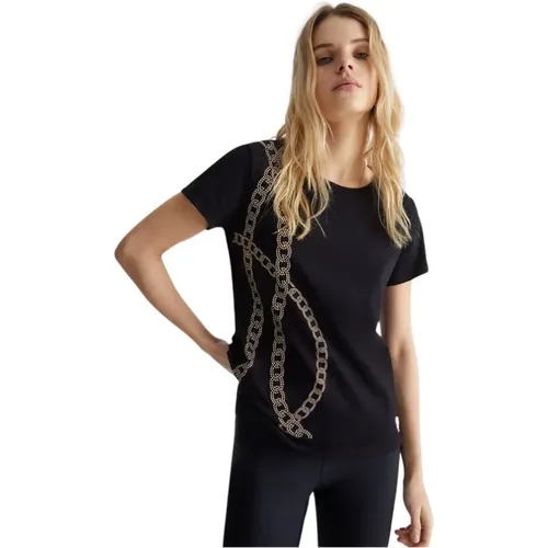 Chain Stud Cotton T-shirt Italy , female, Sizes: M, XS, S, XL, 2XS - Liu Jo - Modalova