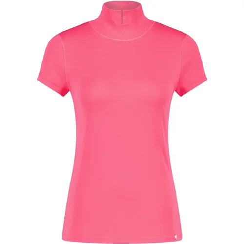 Slim Fit T-Shirt with Slit Stand Collar , female, Sizes: L - Marc Cain - Modalova