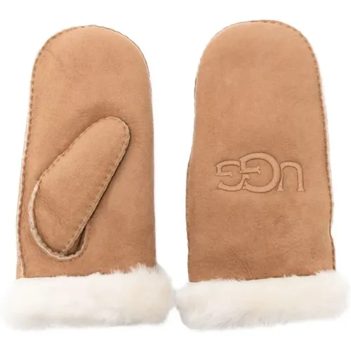 Shearling Mittens with Embroidered Logo , female, Sizes: S/M - Ugg - Modalova