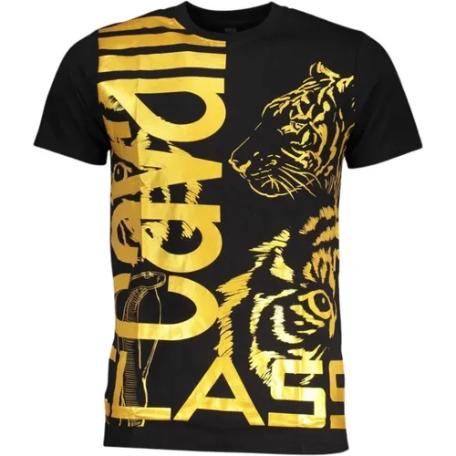 Schwarzes Baumwoll-T-Shirt mit Druck-Logo , Herren, Größe: XL - Cavalli Class - Modalova