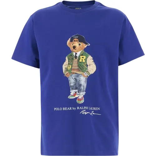 Baumwoll Polo Bärenprint T-Shirt Blau , Herren, Größe: S - Polo Ralph Lauren - Modalova