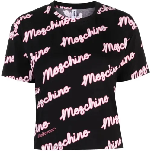 Schwarzes Logo Allover T-Shirt - Moschino - Modalova