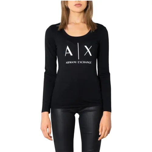 Damen Langarm T-Shirt in Schwarz , Damen, Größe: M - Armani Exchange - Modalova