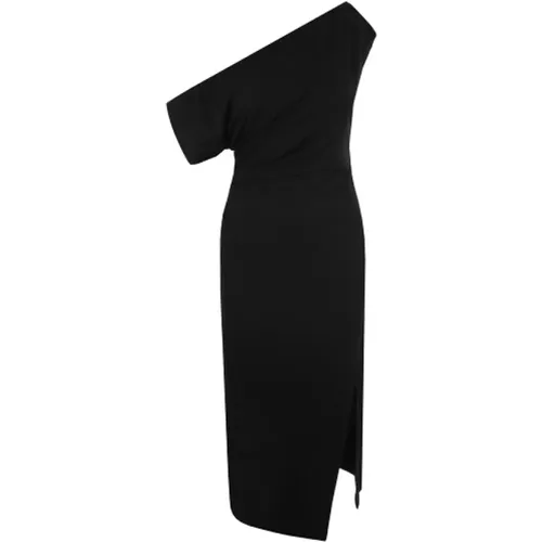 Schwarzes Jersey Sablé Kleid mit Asymmetrischem Saum und Seitenschlitz - Del Core - Modalova