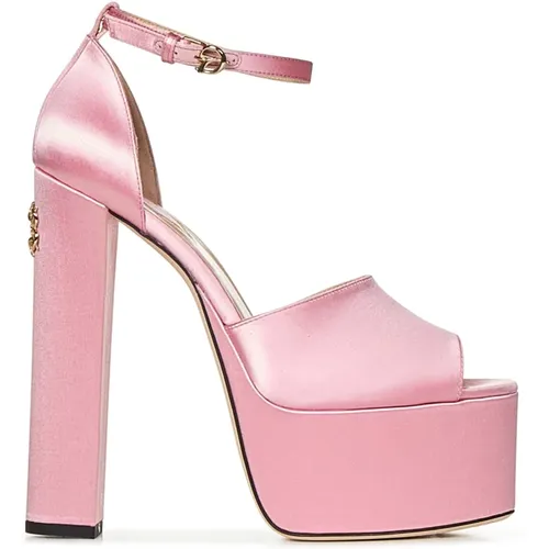 Pale Rose Satin Platform Sandals , female, Sizes: 5 UK - Elie Saab - Modalova