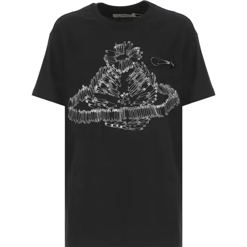 Schwarzes Baumwoll-T-Shirt mit Orb-Logo - Vivienne Westwood - Modalova