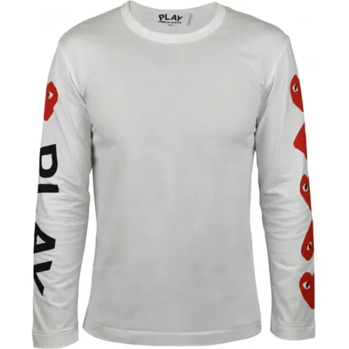 Herz Logo Weiße Baumwoll-T-Shirt , Herren, Größe: S - Comme des Garçons - Modalova