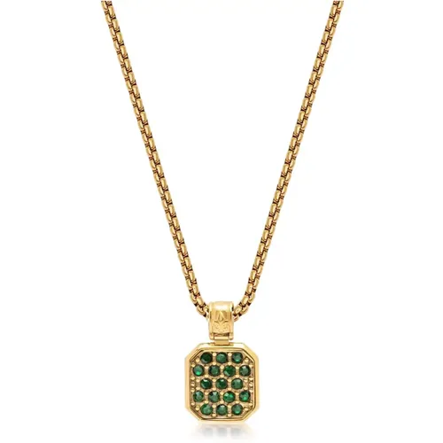 Gold Necklace with Green CZ Square Pendant , male, Sizes: ONE SIZE - Nialaya - Modalova