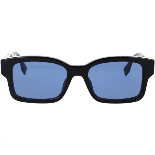Glamorous Square Sunglasses with Dark Glossy Frame and Transparent Blue Lenses , unisex, Sizes: 53 MM - Fendi - Modalova