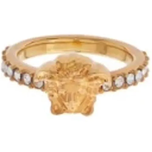 Golden Crystal Medusa Head Ring , female, Sizes: 54 MM, 52 MM - Versace - Modalova