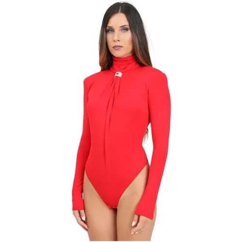 Roter langärmliger drapierter Body , Damen, Größe: L - Elisabetta Franchi - Modalova