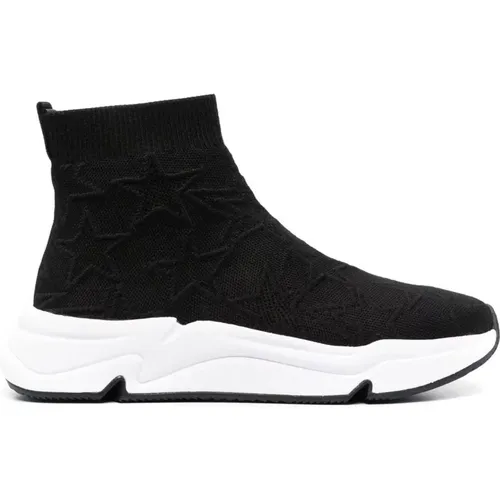 Schwarze Gestrickte High-Top Sneakers mit Sternenmuster , Damen, Größe: 36 EU - Ash - Modalova