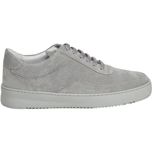 Graue Perforierte Wildleder Low Top Sneaker - Filling Pieces - Modalova