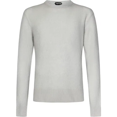 Grey Cashmere Silk Sweater Ribbed Crewneck , male, Sizes: L - Tom Ford - Modalova