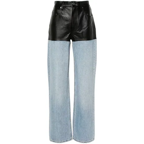 Blau/Schwarze Jeans mit Lederpanel - alexander wang - Modalova