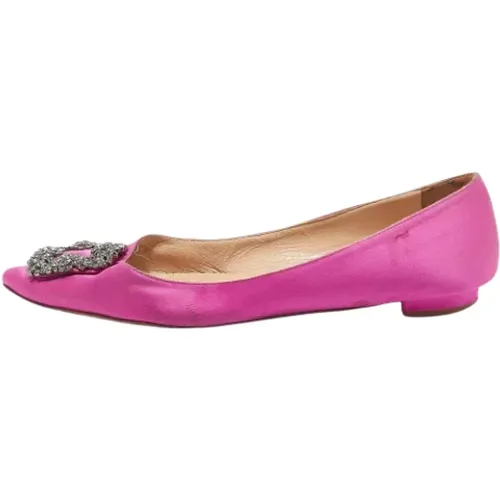 Pre-owned Satin flats , female, Sizes: 6 1/2 UK - Manolo Blahnik Pre-owned - Modalova