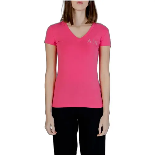 Print V-Neck Cotton T-Shirt , female, Sizes: L, M, S, XS - Armani Exchange - Modalova