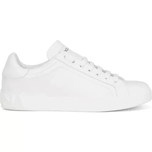 Weiße flache Schuhe Logo-Patch,Weiße Low-Top-Ledersneaker - Dolce & Gabbana - Modalova