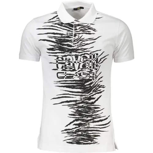 Elegantes weißes Baumwoll-Polo mit Signature-Print , Herren, Größe: M - Cavalli Class - Modalova