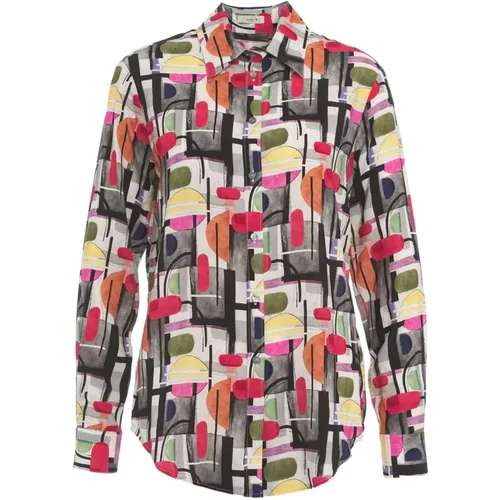 Retro Print Bluse, Stehkragen, Lange Ärmel , Damen, Größe: M - Himon's - Modalova