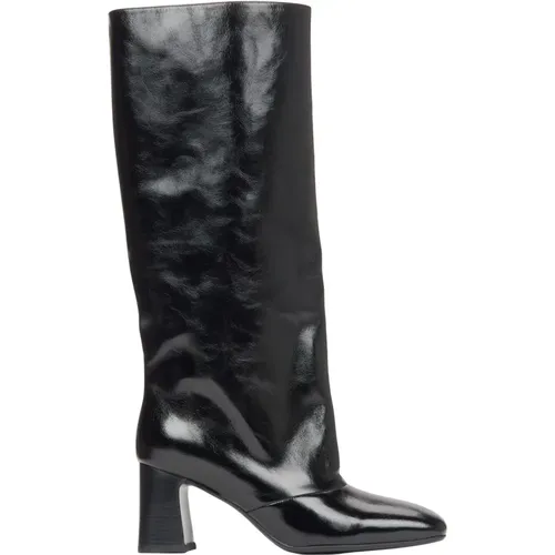 Women's Patent Leather Knee-High Boots with a Wide Shaft and Block Heel Er00115892 , female, Sizes: 6 UK, 4 UK, 2 UK, 5 UK, 3 UK, 7 UK - Estro - Modalova