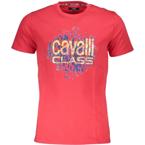 Rotes Baumwoll-Logo-Print-T-Shirt , Herren, Größe: L - Cavalli Class - Modalova